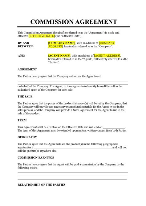 Commission Agreement Contract Template