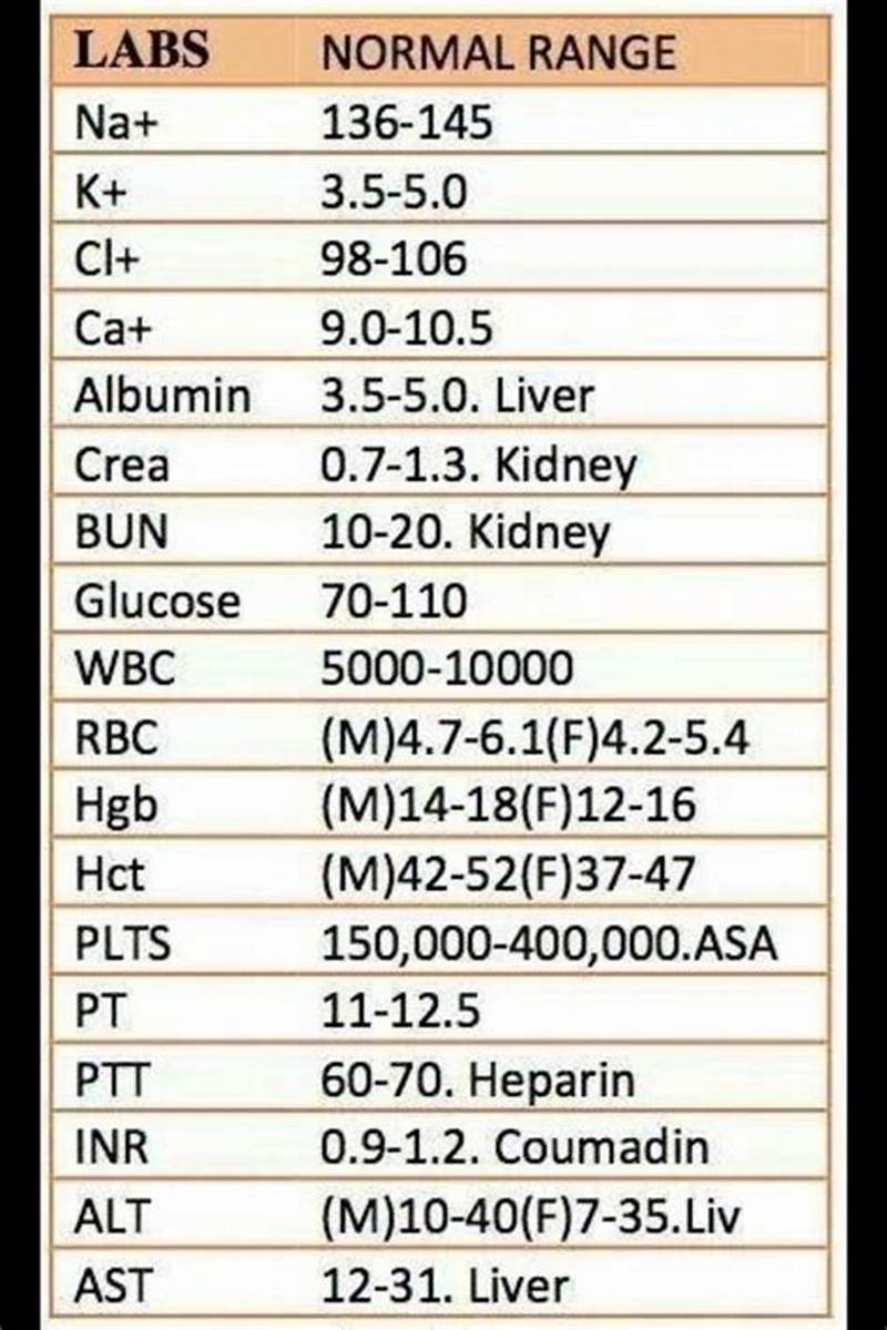 Common Lab Values Chart