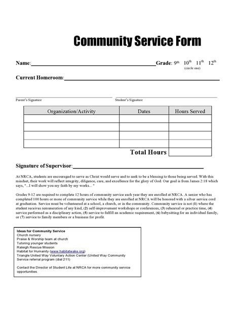 Community Service Form Template