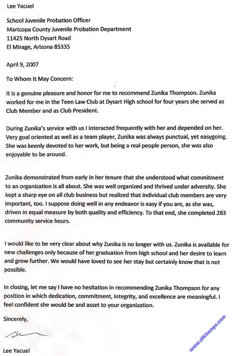 Community Service Letter Of Recommendation Template