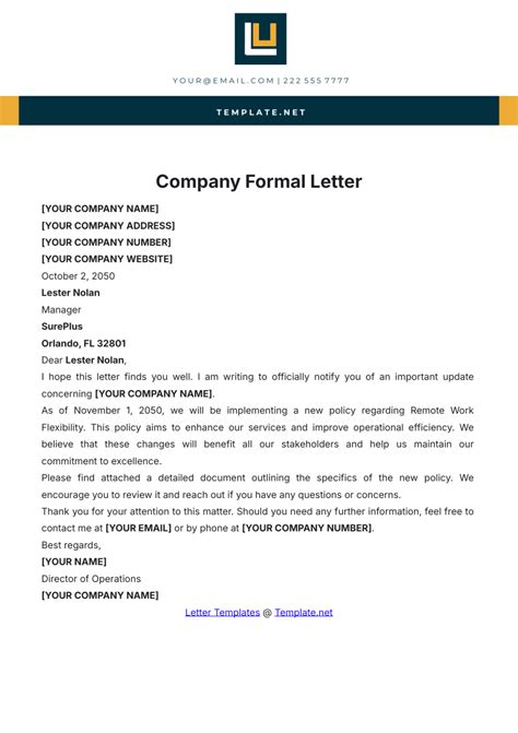 Company Letter Template Free