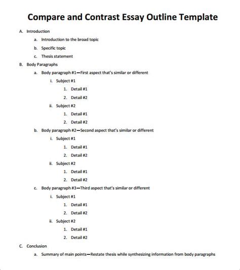Compare Contrast Essay Outline Template