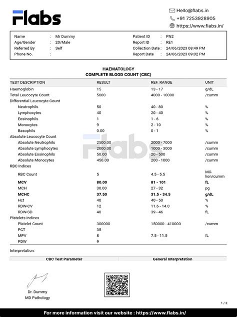 Complete Blood Count Template