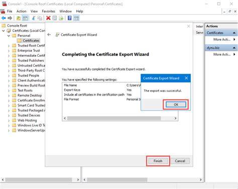 Completing the Certificate Export Wizard Page