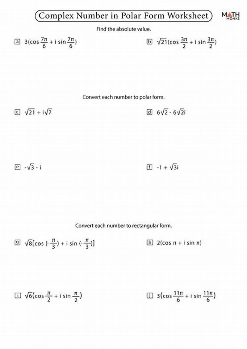 Complex Numbers In Polar Form Worksheet