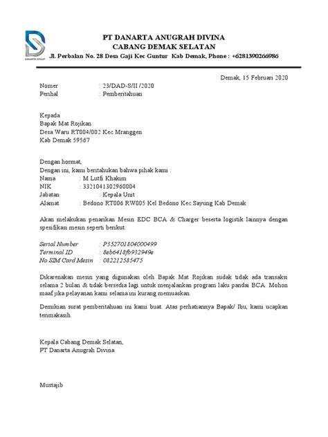 Components of Surat Penarikan BMN
