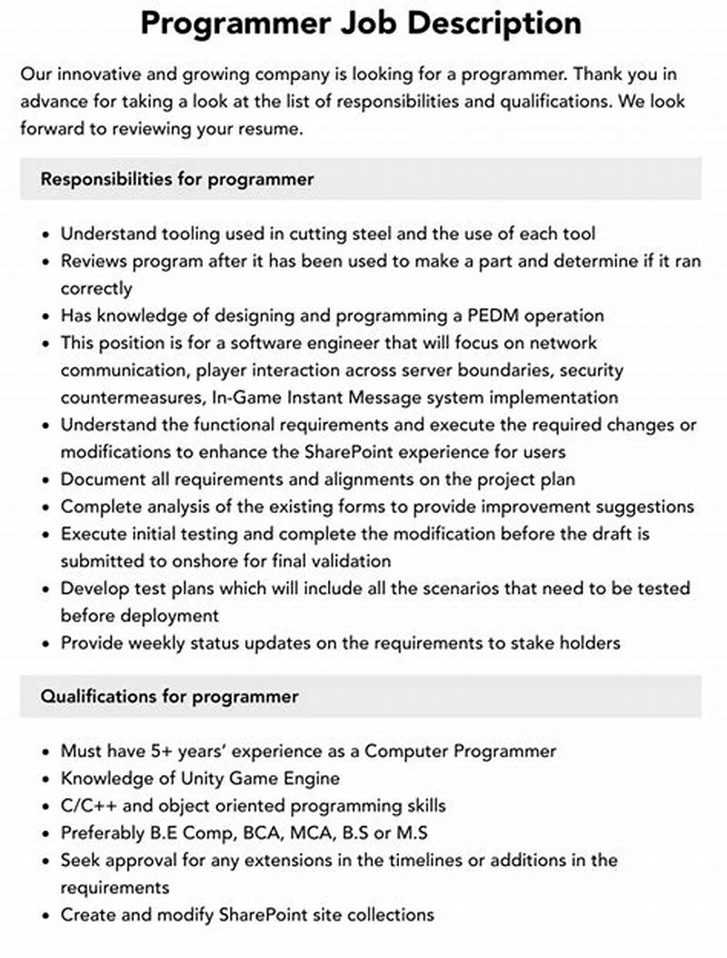 Computer Programmer Job Description And Salary
