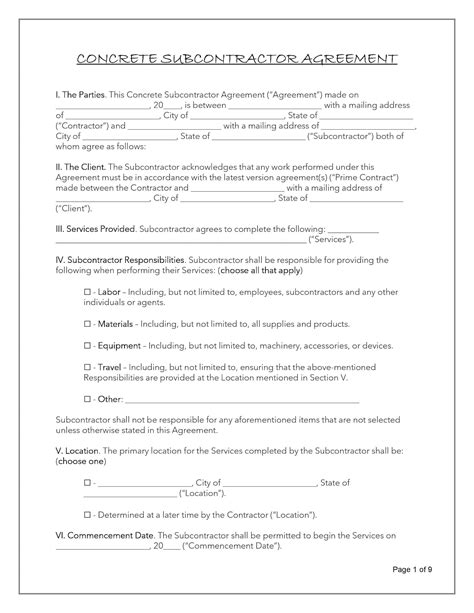 Concrete Contract Template