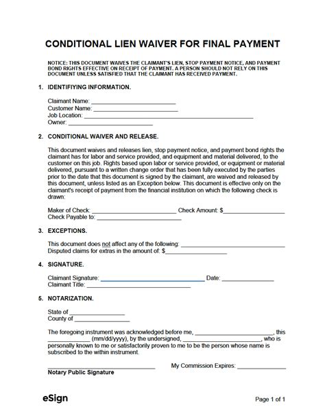 Conditional Lien Waiver Template