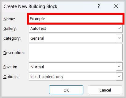 Configure AutoText building block word