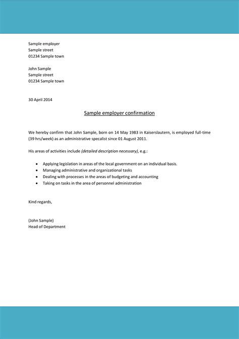 Confirmation Of Employment Letter Template