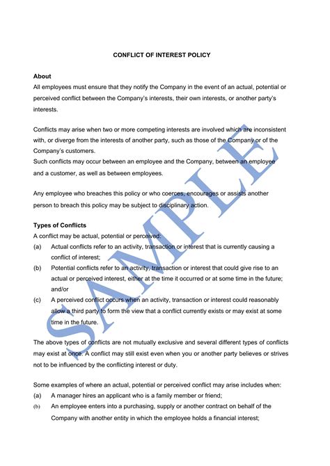 Conflict Of Interest Statement Template
