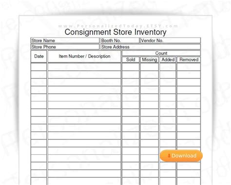 Consignment Inventory Template