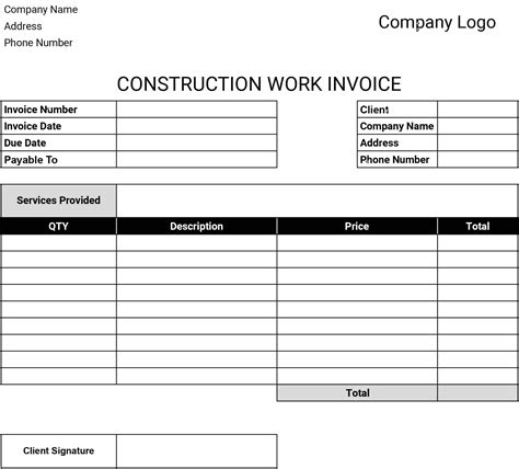 Construction Invoice Template Free Download