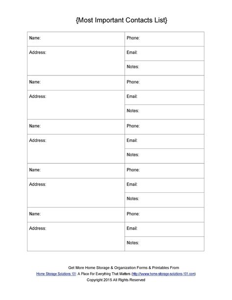 Contact Information Template Word