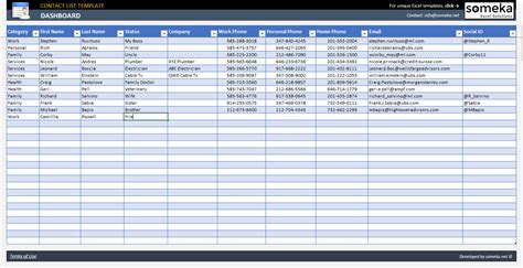 Contact List Excel Template