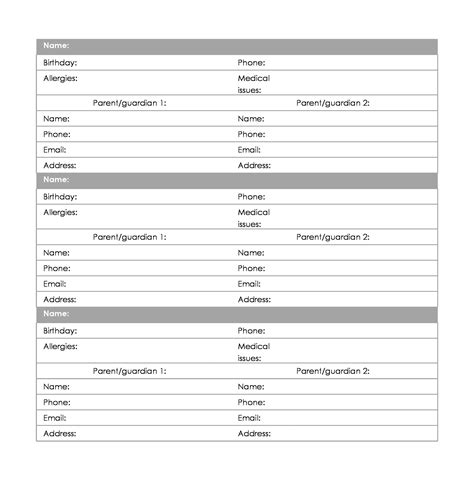 Contact Sheet Template Word