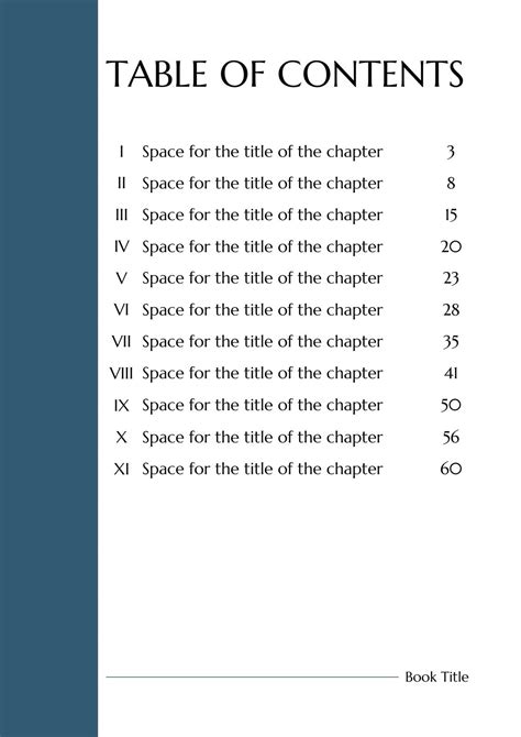 Contents Page Template Word