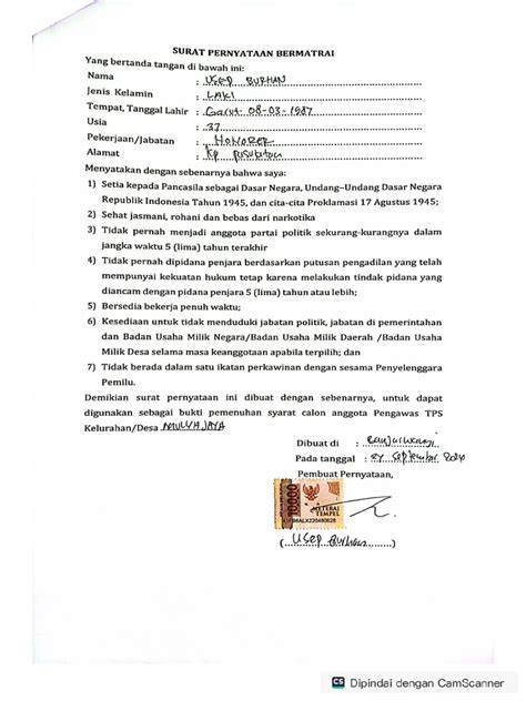 Contoh Dokumen Bermaterai