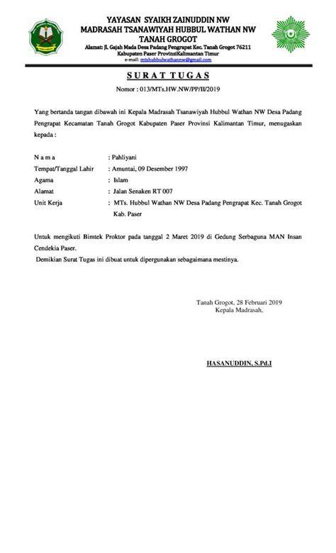 Contoh Dokumen Surat Tugas