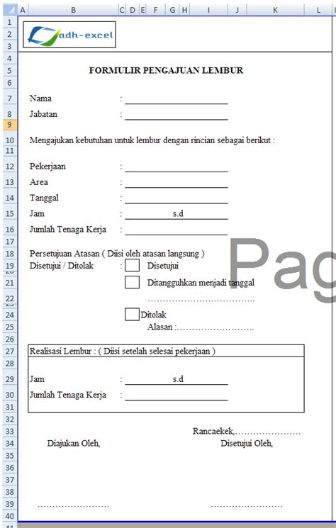 Contoh Form Excel