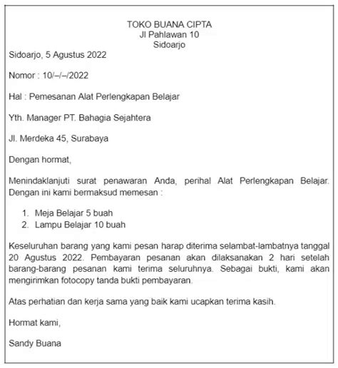 Contoh Format Surat Bisnis