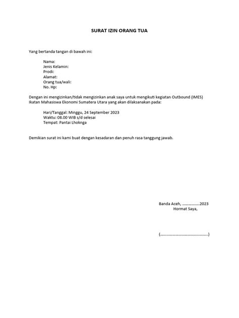 Contoh Format Surat Izin Outbound Sederhana