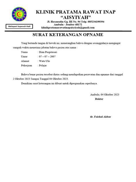 Contoh Format Surat Keterangan Opname