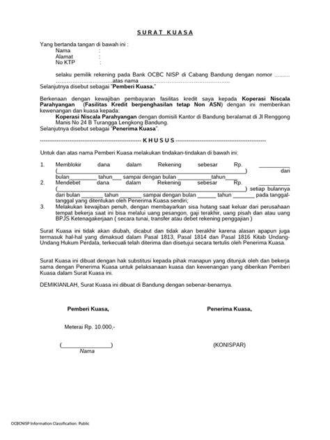 Contoh Format Surat Kuasa Bank OCBC NISP