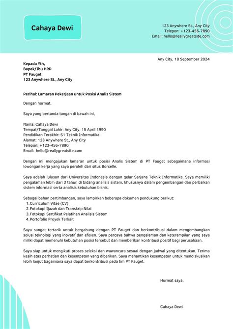 Contoh Surat Lamaran Kerja
