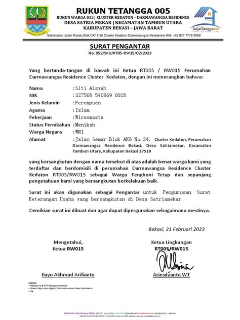Surat Pengantar SKU Example