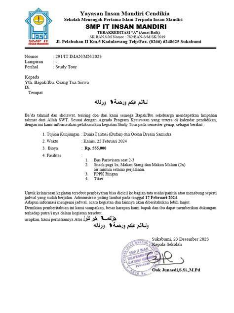 Contoh Format Surat Study Tour Sederhana