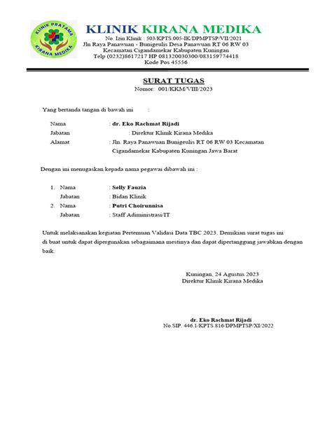 Contoh Format Surat Tugas Klinik