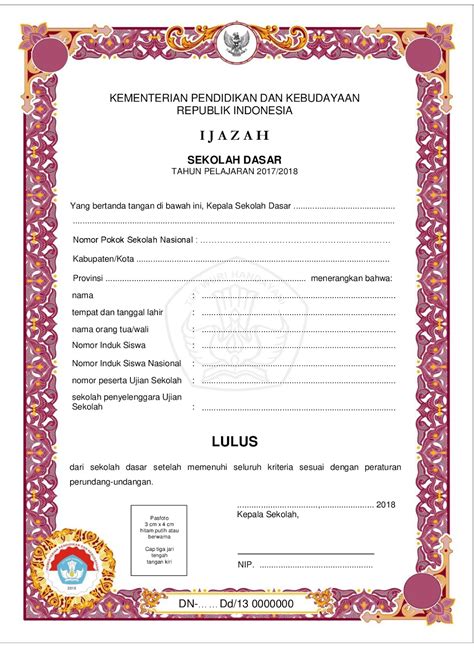 Contoh Ijazah SD