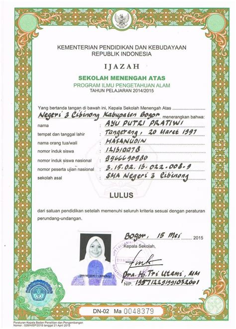 Contoh Ijazah SMA