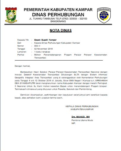 Contoh Isi Nota Dinas
