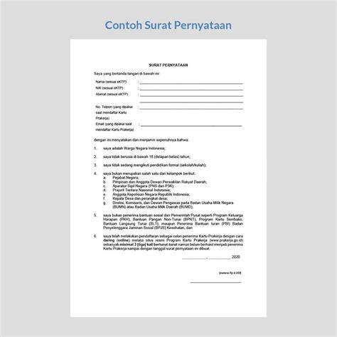 Contoh Isi Surat Pernyataan Prakerja