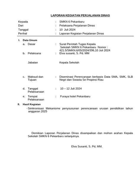 Contoh Laporan Dinas