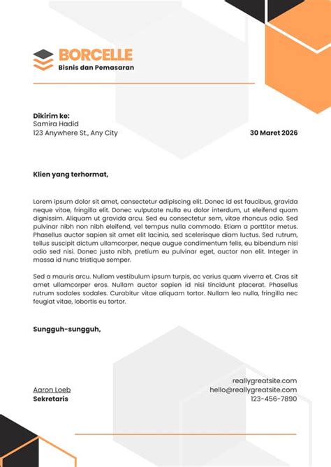 Contoh Layout Surat Bisnis Profesional