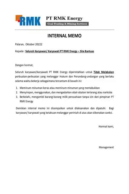 Contoh Memo Internal