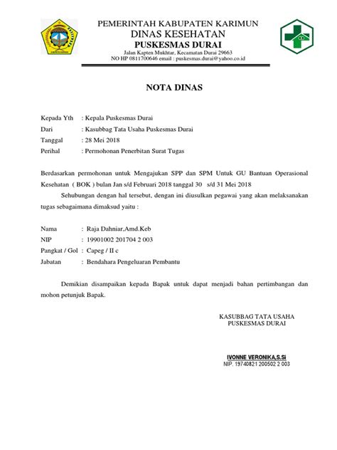 Contoh Nota Tugas
