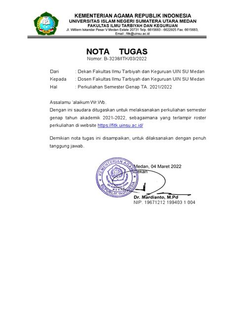 Contoh Nota Tugas Presentasi
