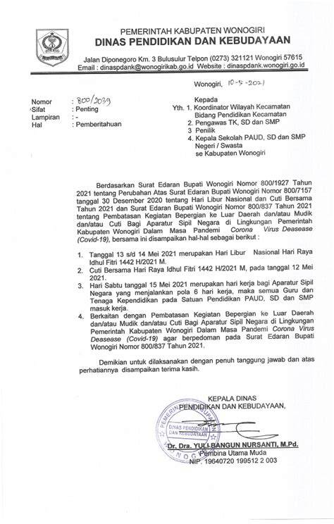Contoh Pengumuman Dinas