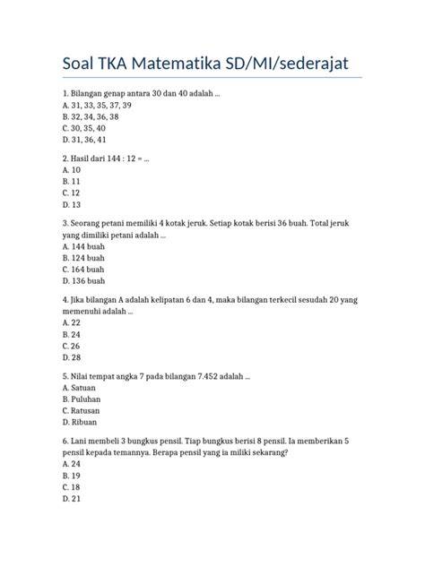 Contoh Soal TKA SD MI