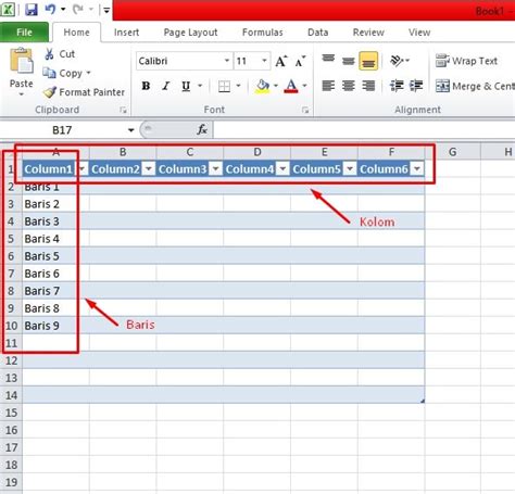 Contoh Spreadsheet Baris dan Kolom