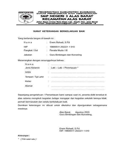 Contoh Surat BK Akademik
