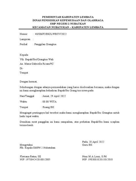 Contoh Surat BK Perilaku