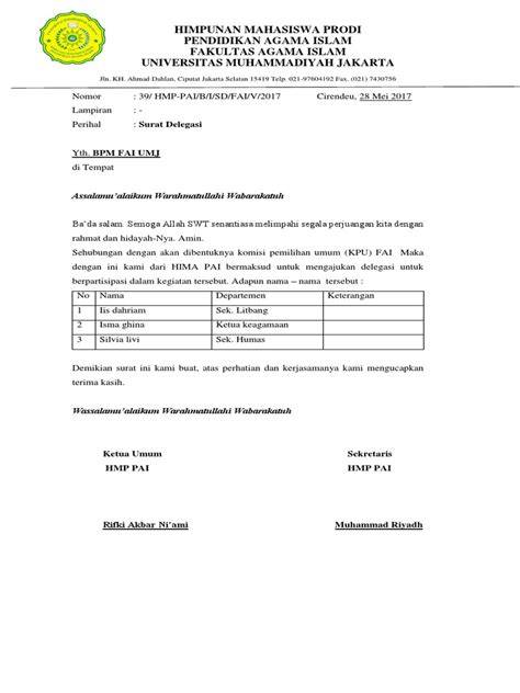 Contoh Surat Delegasi