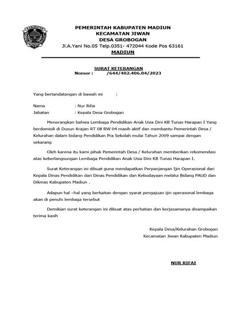 Contoh Surat Desa