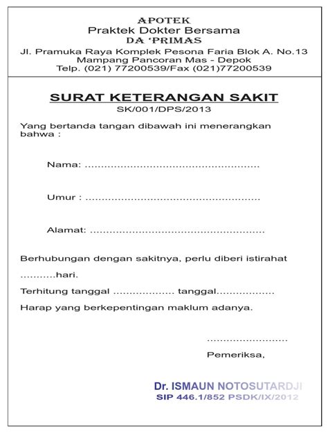 Contoh Surat Dokter